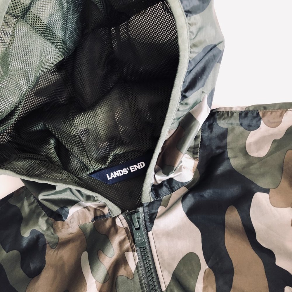 LANDS' END Camouflage Hooded Jacket/Windbreaker Young Men's Size XL 18-20